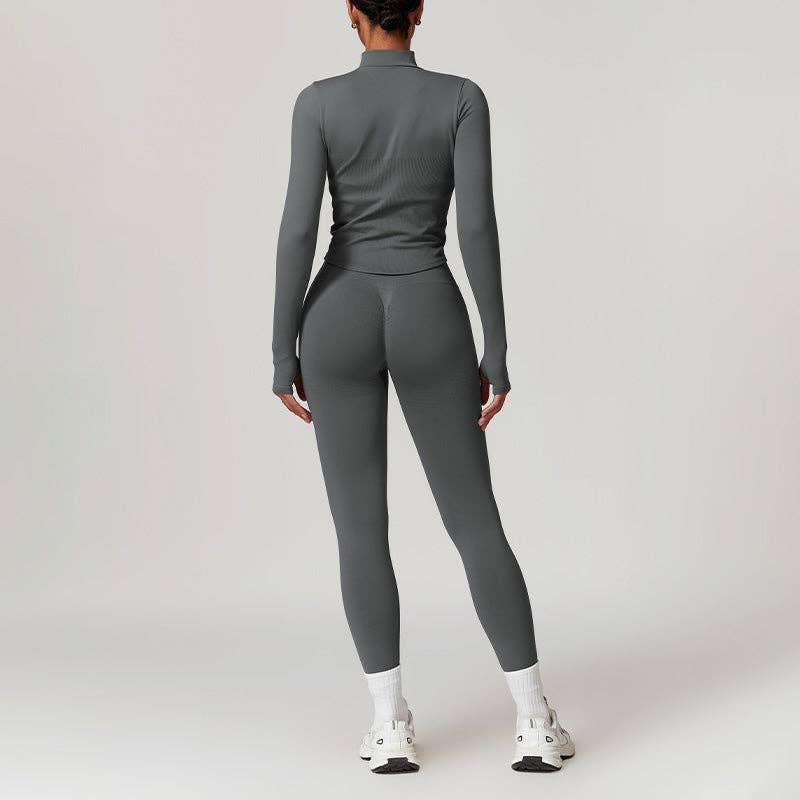 Seamless Yoga Bra + Legging + Long Sleeve Full Zipper Jacket