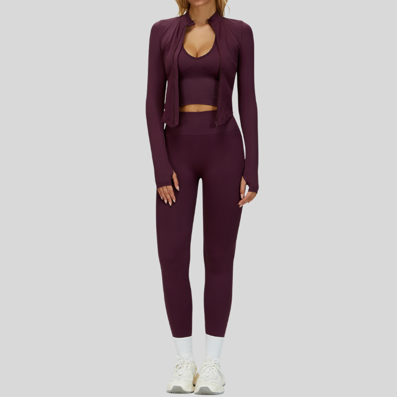 Seamless Yoga Bra + Legging + Long Sleeve Full Zipper Jacket