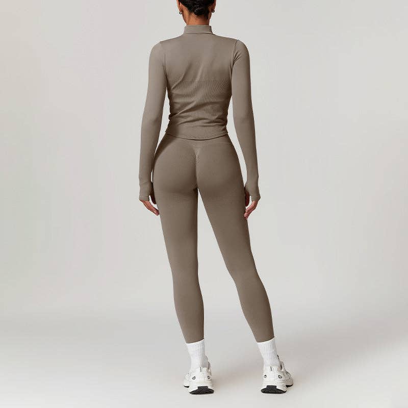 Seamless Yoga Bra + Legging + Long Sleeve Full Zipper Jacket