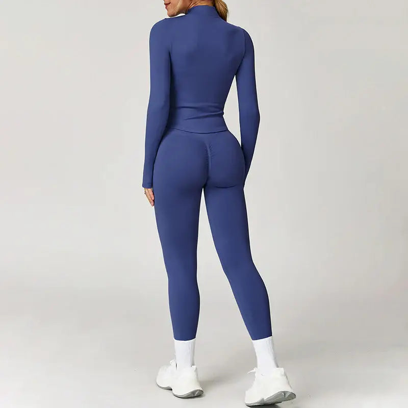 Seamless Yoga Bra + Legging + Long Sleeve Full Zipper Jacket