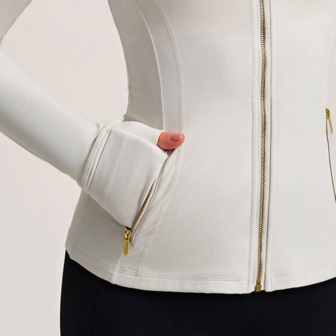 Women Stand Collar Gold Zipper Yoga Jacket Running Top