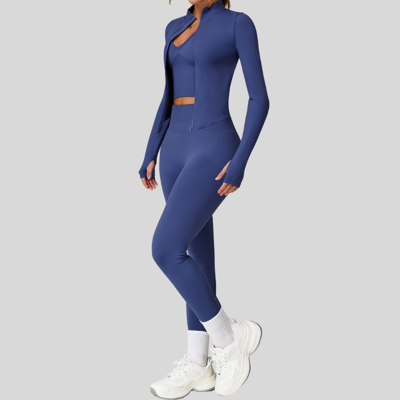 Seamless Yoga Bra + Legging + Long Sleeve Full Zipper Jacket