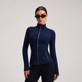 Women Stand Collar Gold Zipper Yoga Jacket Running Top