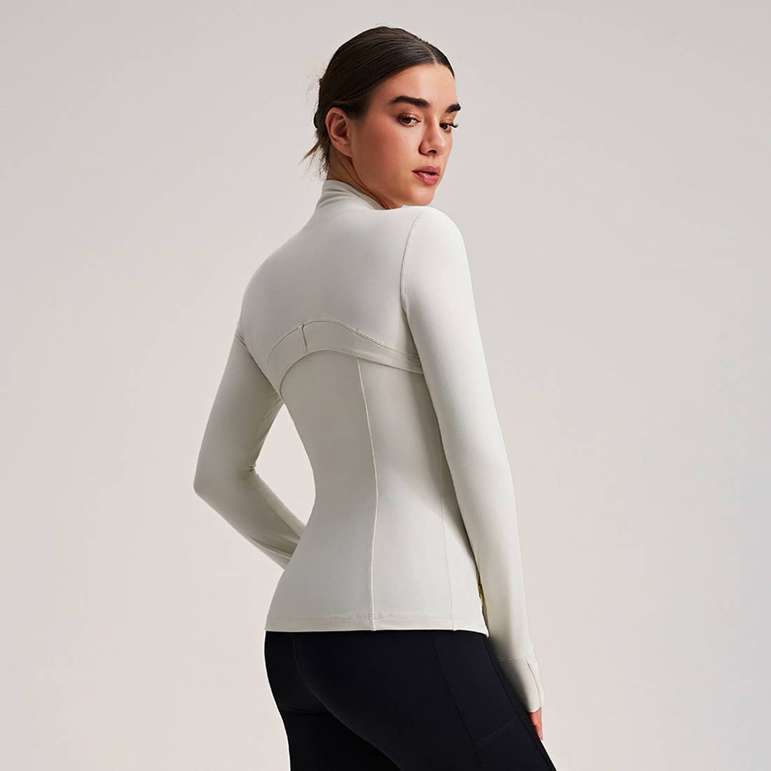 Women Stand Collar Gold Zipper Yoga Jacket Running Top